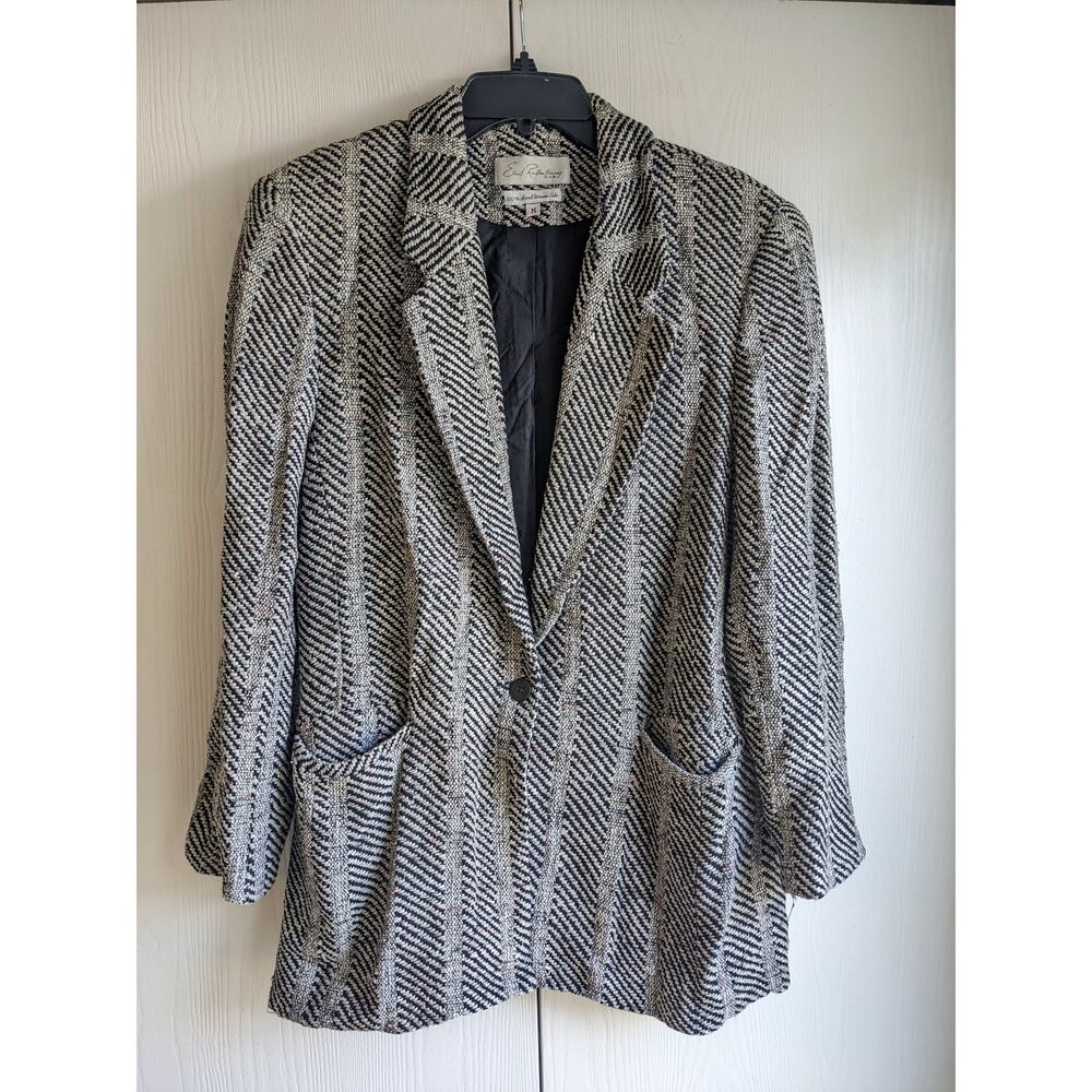 Emil Ratenberg Women's Black & White Striped Hand Woven Silk Blazer Size M